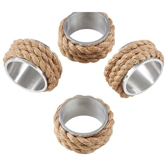 Aluminum Napkin Rings with Rope Design (Set of 8), 2" x 2", Natural - Picture 6 of 6